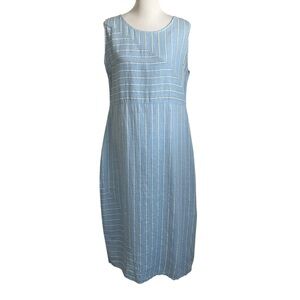 Vanessa Zani Womens Linen Stripe Midi Dress Sz Large Blue White Italy Sleeveless